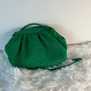 Structured Green Textured Shoulder Bag - Women